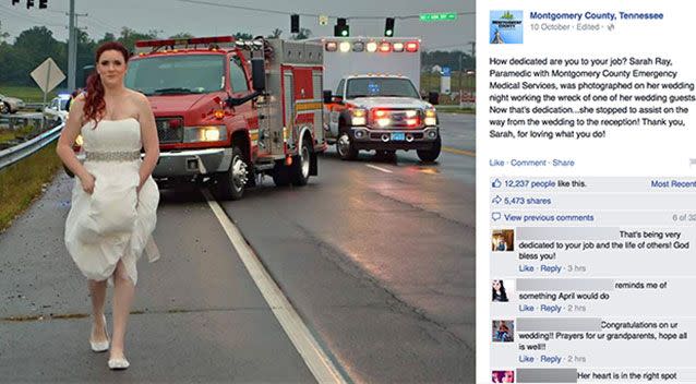 The picture of Sarah Ray went viral after firefighters posted it to Facebook. Photo: Facebook