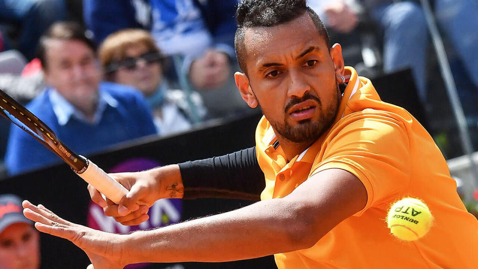 Nick Kyrgios' recent antics have been savaged by former golfer Paul Gow, who wrote him off as 'a brat'. (Photo by Andreas SOLARO /AFP/Getty Images)