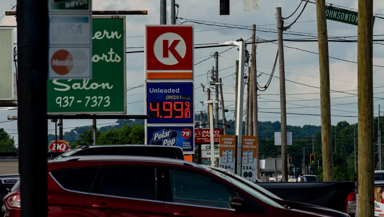 Gas prices surged to $4.99 in Louisville on June 2, 2022, as seen on a Circle K sign along Dixie Highway.