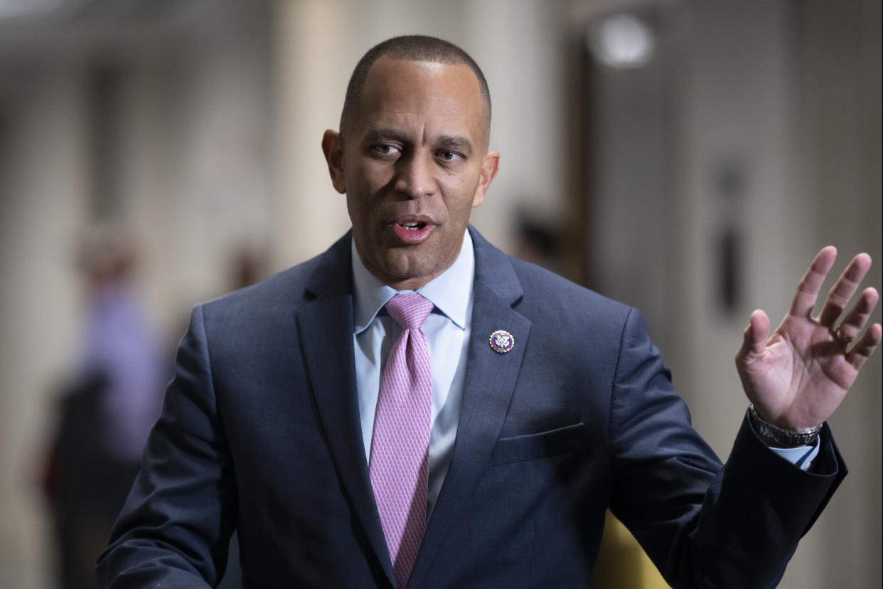 House Democratic Caucus Chair Hakeem Jeffries, D-N.Y., arrives for leadership elections where he is expected to become the top Democrat in the House when Nancy Pelosi steps down as speaker, at the Capitol in Washington, Wednesday, Nov. 30, 2022. Jeffries will become the first Black American to lead a major political party in Congress. (AP Photo/J. Scott Applewhite)