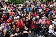 Fans cheer during the 2019 Toronto Raptors Championship parade in Toronto on Monday, June 17, 2019. (Photo by The Canadian Press/Frank Gunn)