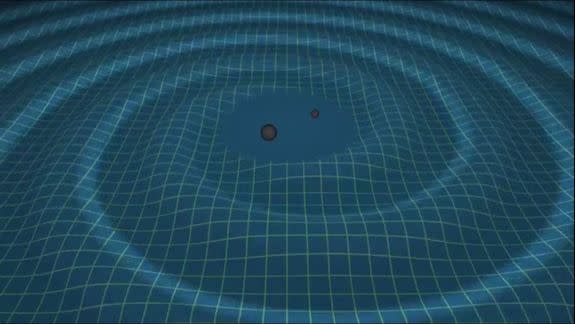 Albert Einstein showed that space is not fixed, but flexible, and can be warped by massive objects. Here, two black holes create ripples in space-time.