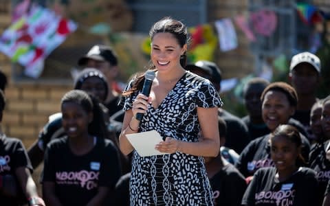 Meghan speaks in South Africa - Credit: Rex