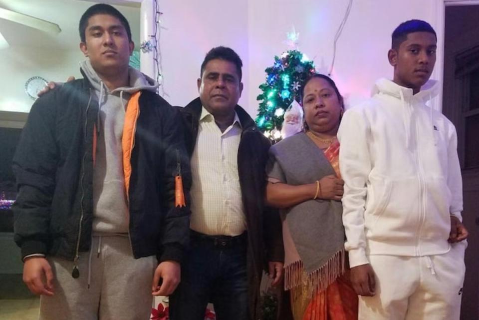 Win Rozario, 19, (far left) with his mother Notan Eva Costa and brother Uthso Rozario. The teen was fatally shot by New York Police Department officers in March (Justice Committee)