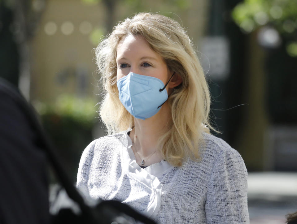 SAN JOSE, CALIFORNIA - MAY 4: Theranos founder Elizabeth Holmes leaves the Robert F. Peckham Federal Building with her defense team in downtown San Jose, Calif., on Tuesday, May 4, 2021. (Photo by Nhat V. Meyer/MediaNews Group/Mercury News via Getty Images)