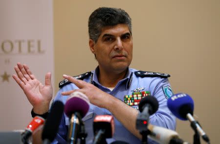 Hazem Attallah, the Palestinian chief of police, gestures during a news conference in the West Bank city of Ramallah November 8, 2017. REUTERS/Mohamad Torokman