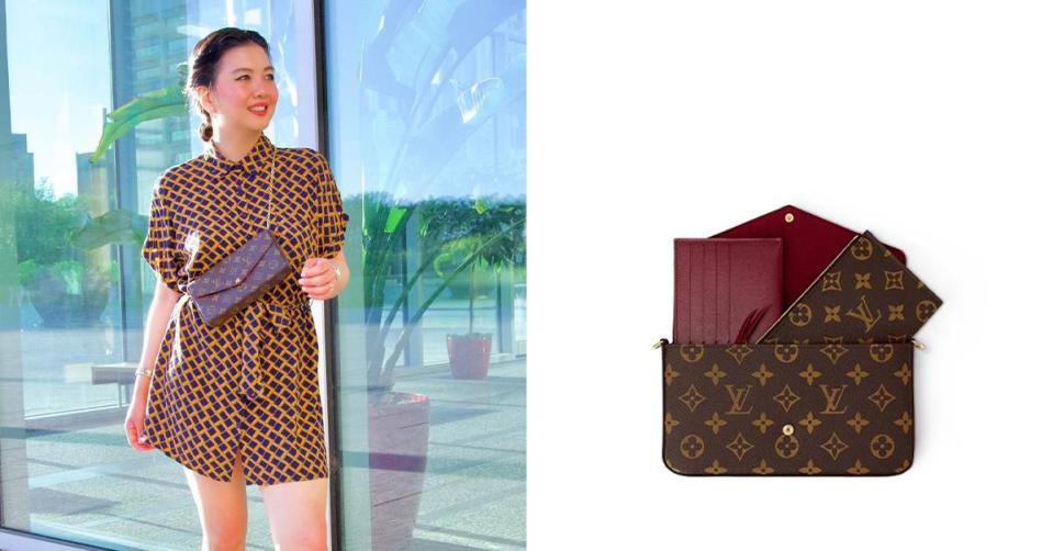 Louis Vuitton經典款Félicie Pochette與穿搭示範。圖片來源：Instagram @pearlyao888、Louis Vuitton