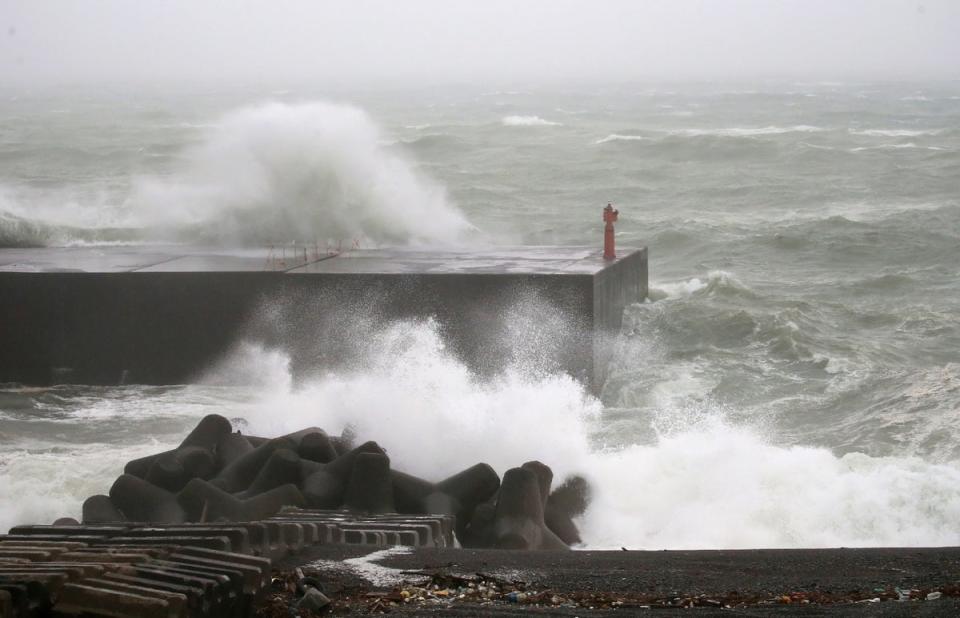 Large waves are seen at the port in Kumano city, Mie prefecture (AFP/Getty)