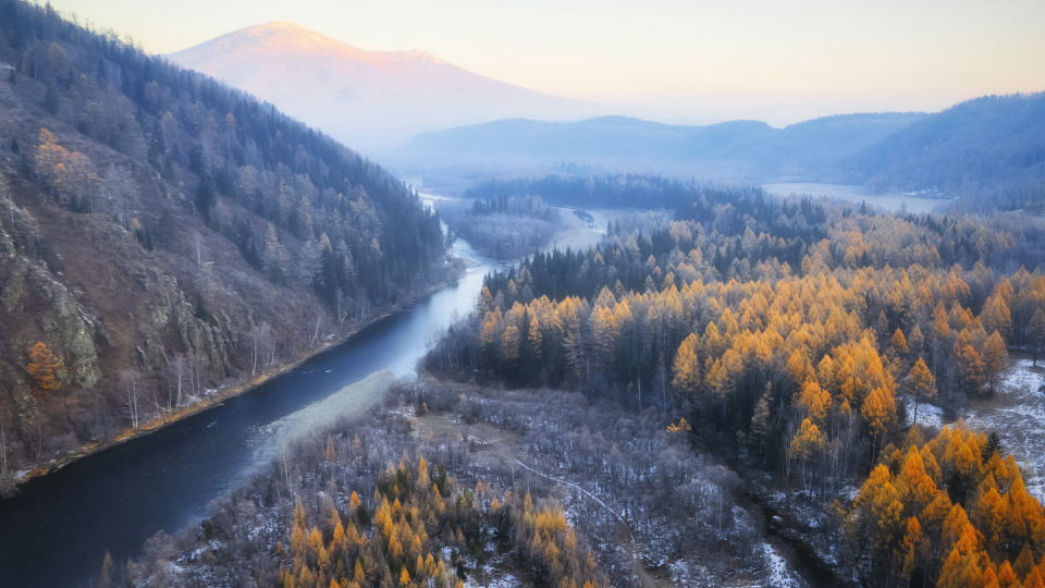 best fall picture of a frosty morning on the taiga river