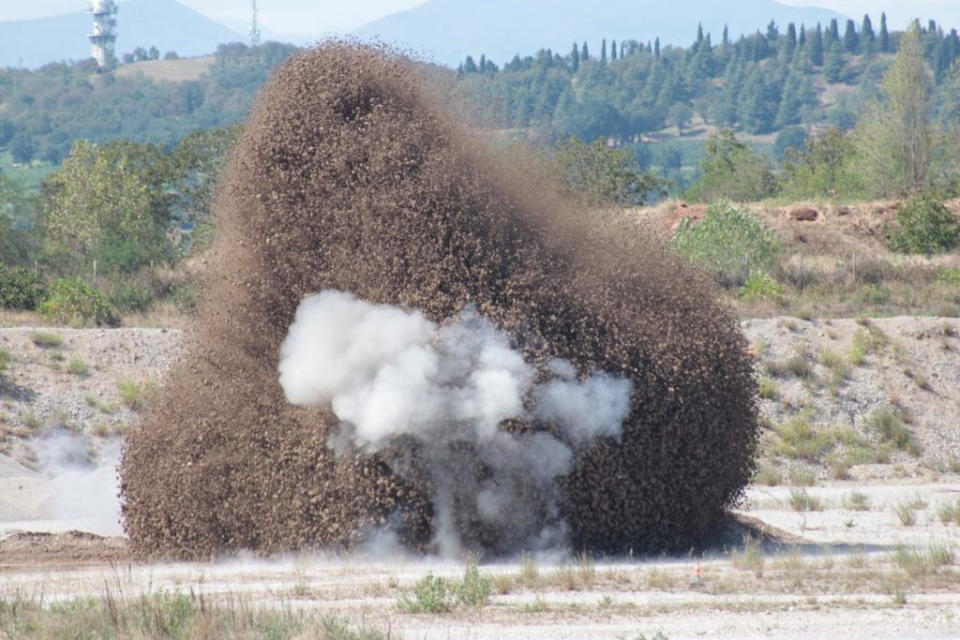 A World War Two bomb discovered in the dried-up river Po is detonated by 10th Engineer Regiment of Italian Army in Medole, Italy, August 7, 2022.   / Credit: Italian Army - 10th Engineer Regiment/ Handout via REUTERS