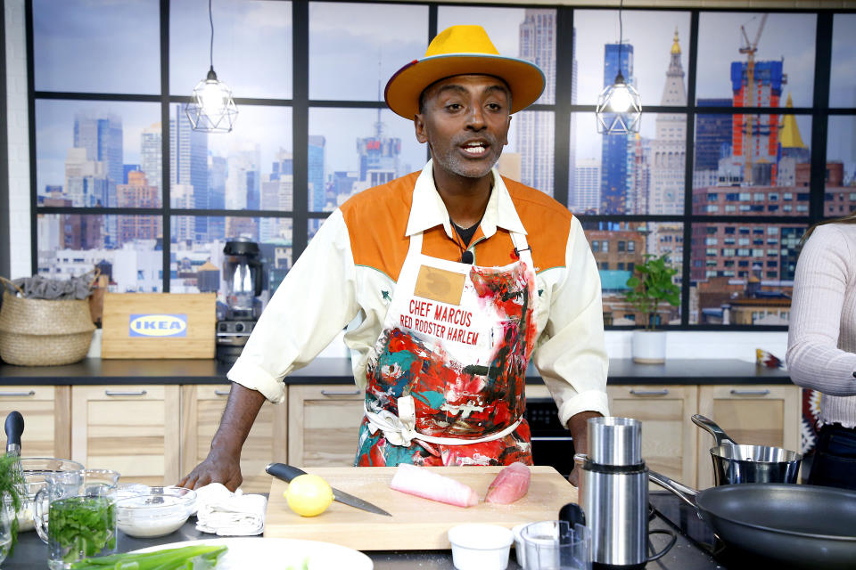 NEW YORK, NEW YORK - OCTOBER 13: Marcus Samuelsson onstage during the Grand Tasting presented by ShopRite featuring Culinary Demonstrations at The IKEA Kitchen presented by Capital One at Pier 94 on October 13, 2019 in New York City. (Photo by John Lamparski/Getty Images for NYCWFF)