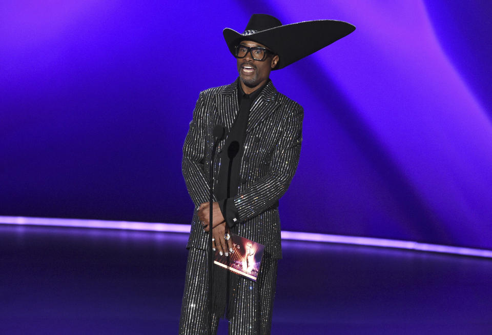 Billy Porter presents the award for outstanding variety talk series at the 71st Primetime Emmy Awards on Sunday, Sept. 22, 2019, at the Microsoft Theater in Los Angeles. (Photo by Chris Pizzello/Invision/AP)