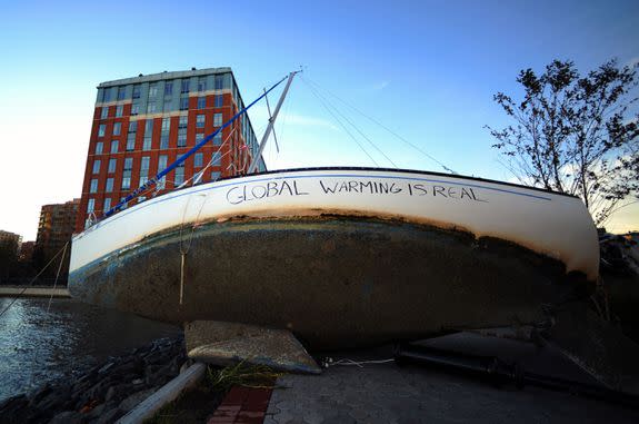 A Sailboat Run Aground by Hurricane Sandy.