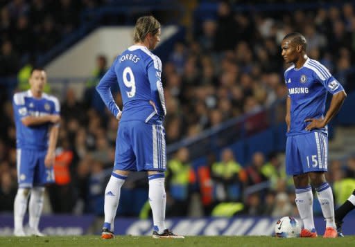 Chelsea's Florent Malouda (R) reacts after a goal is scored by Newcastle Papiss Cisse during their last English Premier League match, at Stamford Bridge in London, on May 2. Chelsea play Liverpool next, at Anfield, on Tuesday