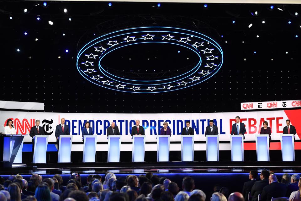Democrats debate at Otterbein University in Westerville, Ohio, on Oct. 15. (Photo: Saul Loeb/AFP via Getty Images)
