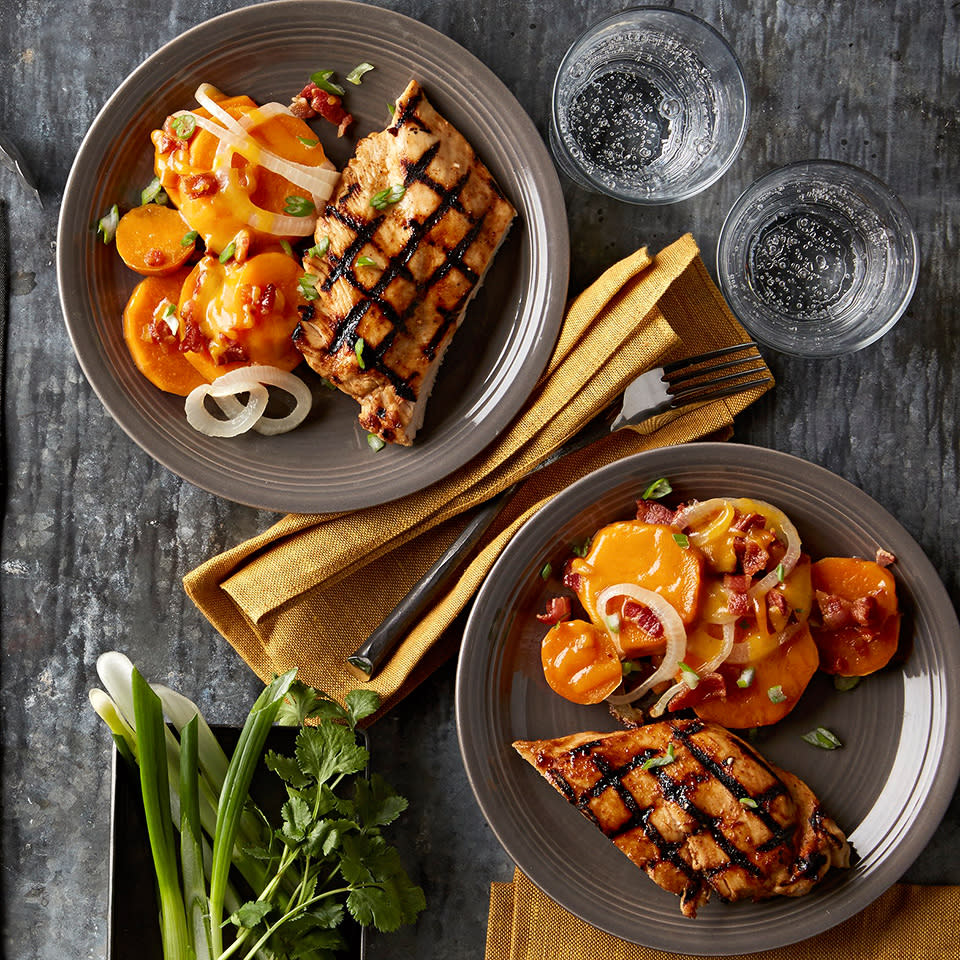 Maple-Bourbon Chicken with Grilled Sweet Potatoes