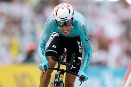 Cycling - The 104th Tour de France cycling race - The 22.5-km individual time trial Stage 20 from Marseille to Marseille, France - July 22, 2017 - Astana rider Fabio Aru of Italy on the finish line. REUTERS/Christian Hartmann