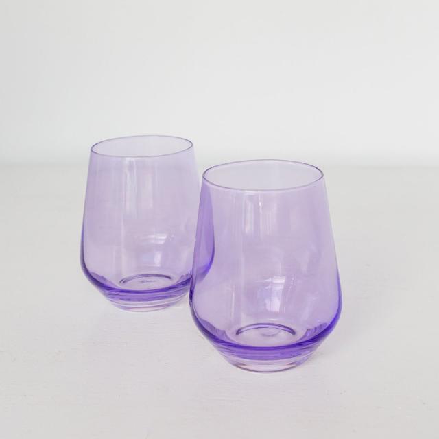 Estelle Colored Glass Tinted Stemless Wine Glasses 6-Piece Set Pink