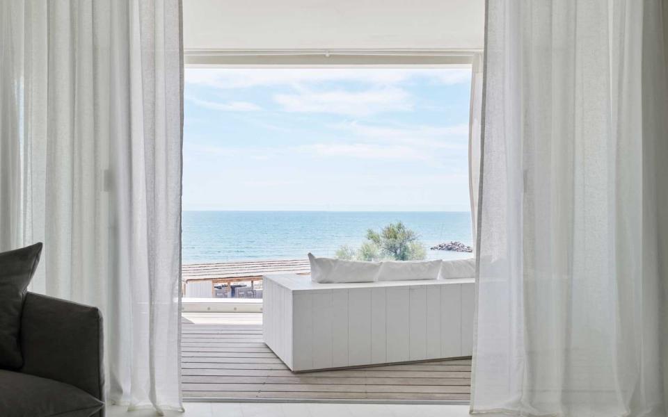 View of sea from guest room at Plage Palace, Palavas-les-Flots, France