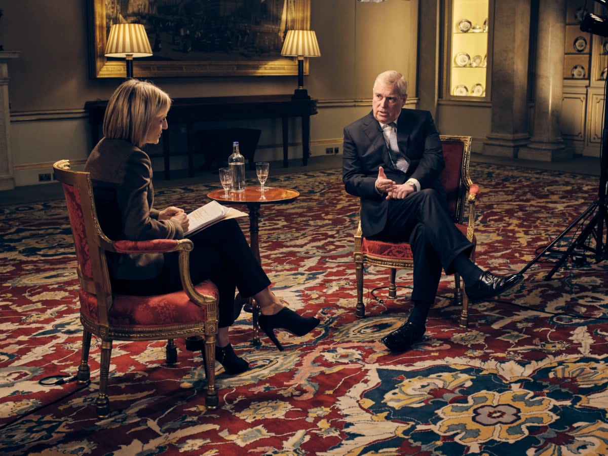 BBC handout file photo showing the Duke of York speaking about his links to Jeffrey Epstein in an interview with BBC Newsnight's Emily Maitlis (Mark Harrison/BBC/PA)