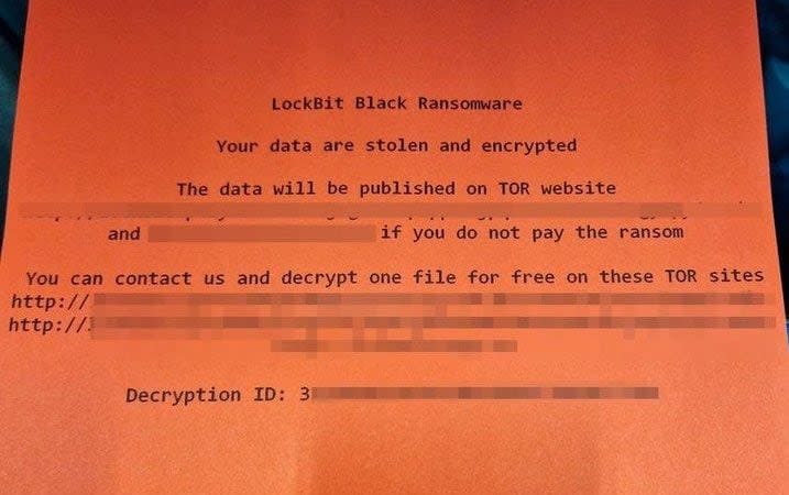 Lockbit ransomware note - effecting Royal Mail