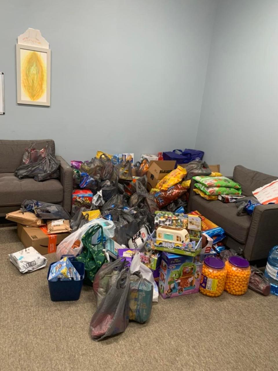 An Onslow County woman recently held a collection drive, trading her handmade items for bags of nonperishable food and hygiene products for Harvest House.