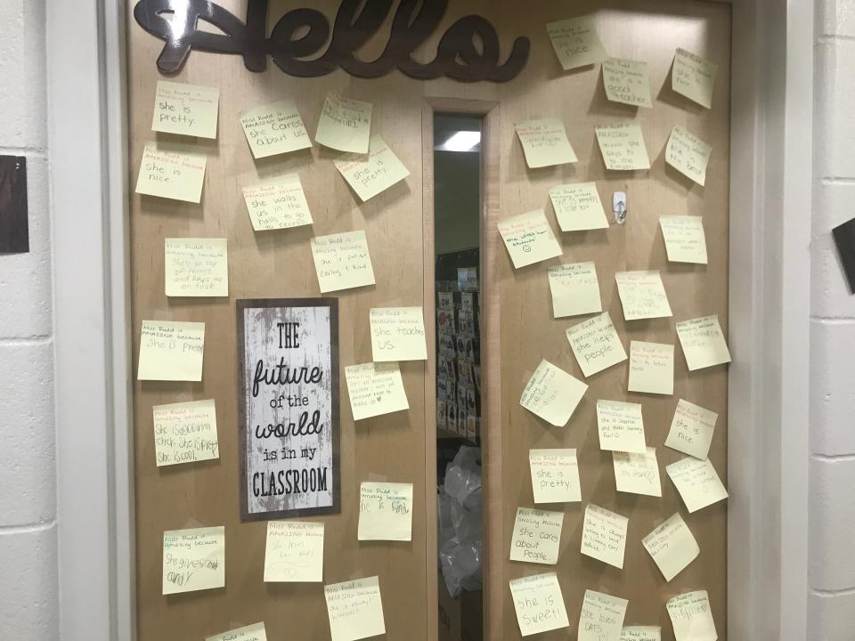 Croghan Elementary School first grade teacher Erica Rudd had roughly 50 anonymous sticky notes attached to her door Thursday as part of Teacher Appreciation Week. The notes from fellow teachers and students were in support of Rudd and the job she does as a teacher.