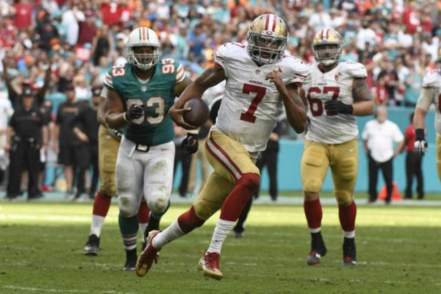 Colin Kaepernick almost led the 49ers to an upset win at Miami (AP)