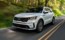 <p>The Kia Sorento has many powertrain options with either front- or all-wheel drive, including a base 191-hp four-cylinder, a 281-hp turbo-four, and a <a href="https://www.caranddriver.com/photos/g35084892/2021-kia-sorento-hybrid-drive-gallery/" rel="nofollow noopener" target="_blank" data-ylk="slk:hybrid version;elm:context_link;itc:0;sec:content-canvas" class="link ">hybrid version</a>. An 8.0-inch touchscreen is standard, though higher trims come with a 10.3-inch screen. The Sorento's is a rather luxurious cabin with materials that go beyond black plastic. The second-row bench seats can also be changed to captain's chairs to make crawling into the third row easier. But when it comes to towing, the Sorento's max capacity is only 3500 pounds. The Sorento is like a diet Kia Telluride, but with a hybrid powertrain, less towing capacity, and a lower starting price.</p><ul><li>Base price: $30,665</li><li><em>C/D </em>rating: 8.5/10 </li></ul><p><a class="link " href="https://www.caranddriver.com/kia/sorento/" rel="nofollow noopener" target="_blank" data-ylk="slk:MORE ABOUT THE SORENTO;elm:context_link;itc:0;sec:content-canvas">MORE ABOUT THE SORENTO</a></p>