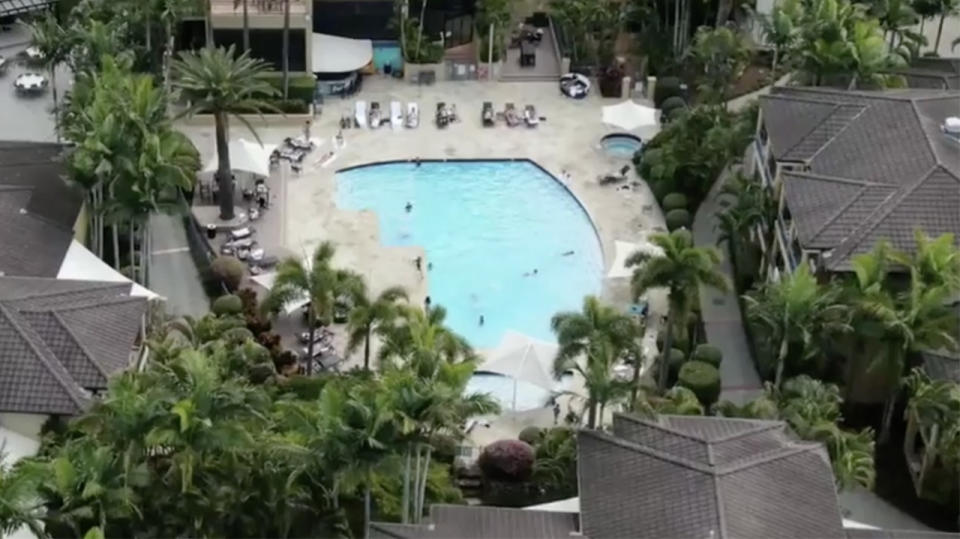 A pool in a resort where the AFL players and their families are quarantining.