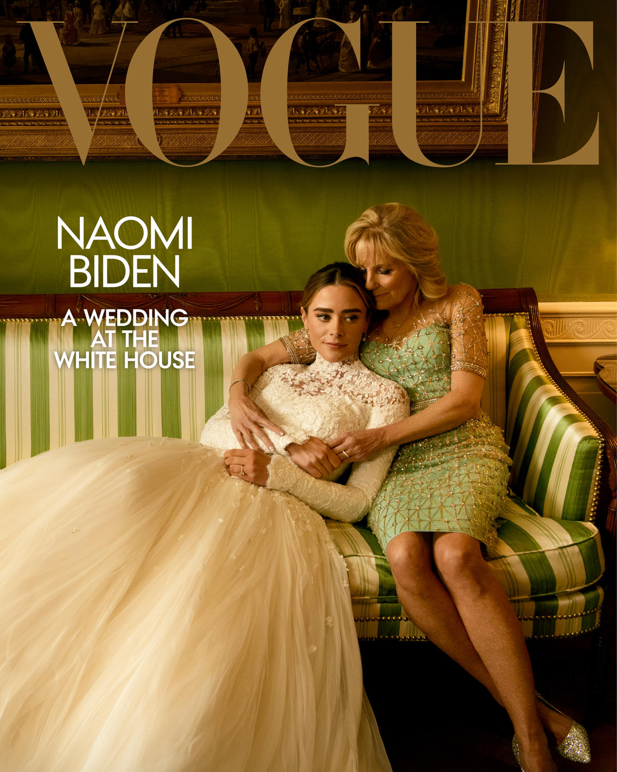 Bride Naomi Biden, leaning on grandmother Jill Biden, on the digital cover of Vogue. (Photo: Norman Jean Roy/Vogue)