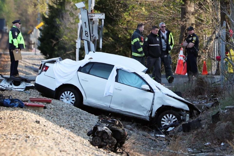 Commuter train versus car fatal accident North Avenue and Railroad Street in Abington on Wednesday, April 26, 2023. 