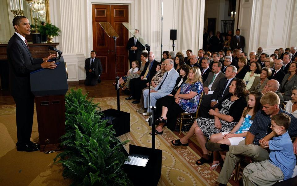 <span class="caption">June 2010: President Barack Obama delivers remarks during an event marking the 90-day anniversary of the signing of the Affordable Care Act.</span> <span class="attribution"><a class="link " href="https://www.gettyimages.com/detail/news-photo/president-barack-obama-delivers-remarks-during-an-event-to-news-photo/102299901?adppopup=true" rel="nofollow noopener" target="_blank" data-ylk="slk:Getty Images / Chip Somodevilla;elm:context_link;itc:0;sec:content-canvas">Getty Images / Chip Somodevilla</a></span>