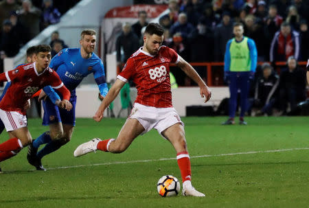 Soccer Football - FA Cup Third Round - Nottingham Forest vs Arsenal - The City Ground, Nottingham, Britain - January 7, 2018 Nottingham Forest's Ben Brereton scores their third goal from the penalty spot. Action Images via Reuters/Carl Recine