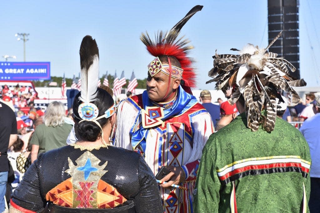 People await President Donald Trump's speech Saturday, Oct. 24, 2020, at the Robeson County Fairgrounds in Lumberton.