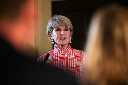 FILE PHOTO: Australia's Foreign Minister Julie Bishop gives a press conference at the Royal Botanic Garden in Edinburgh, Scotland July 20, 2018. David Cheskin/Pool via Reuters/File Photo