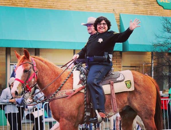 Lupe Valdez, seen here at a Mardi Gras parade in Dallas in February 2017, is used to overcoming long odds and breaking barriers. (Photo: Lupe Valdez)