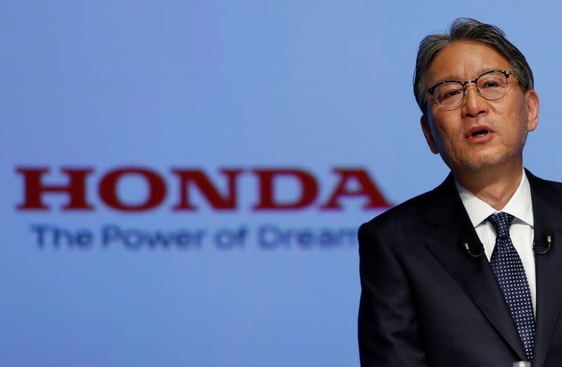 Honda Motor new CEO Toshihiro Mibe attends his inaugural news conference in Tokyo