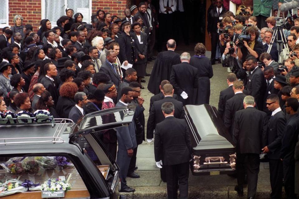 Crowds outside Stephen Lawrence's funeral