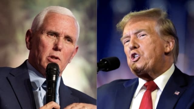 Combination photo shows former Vice President Mike Pence, left, and former President Donald Trump.