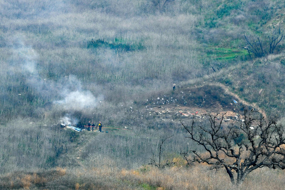 The site of a helicopter crash that claimed the lives of former NBA great Kobe Bryant and his daughter Gianna Bryant, 13, is shown January 26, 2020 in Calabasas, California.