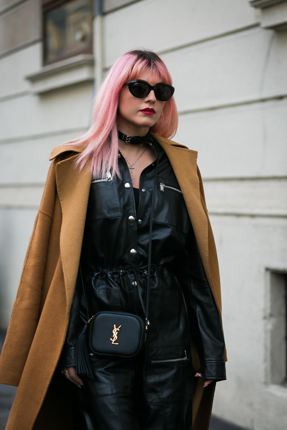 Black roots, pink hair, don’t care — after Etro at Milan Fashion Week.