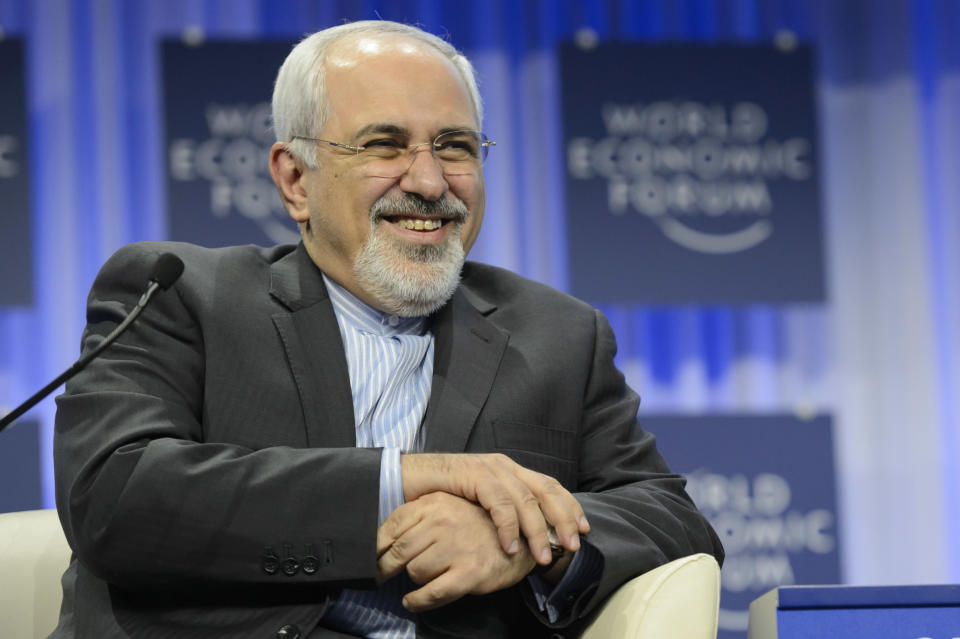 Mohammad Javad Zarif, Minister of Foreign Affairs of the Islamic Republic of Iran, attends a panel session on the third day of the 44. Annual Meeting of the World Economic Forum, WEF, in Davos, Switzerland, Friday, Jan. 24, 2014. (AP Photo/Keystone,Laurent Gillieron)