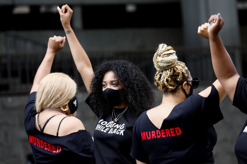 Protest against racial inequality in the aftermath of the death in Minneapolis police custody of George Floyd in Los Angeles