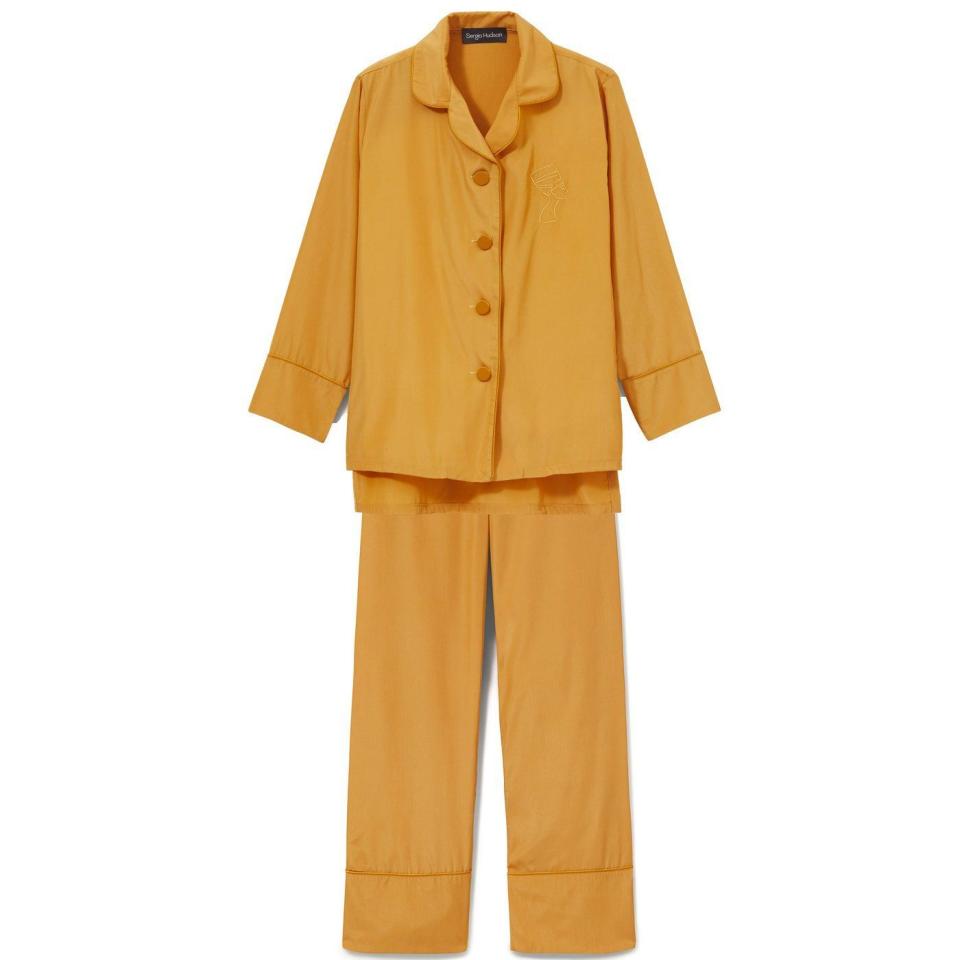5) Gold Silk Trimmed Pajama Set