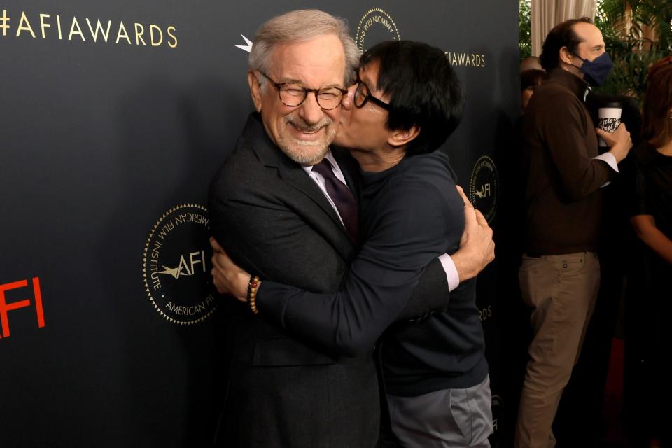 LOS ANGELES, CALIFORNIA - JANUARY 13: (L-R) Steven Spielberg and Ke Huy Quan attend the AFI Awards Luncheon at Four Seasons Hotel Los Angeles at Beverly Hills on January 13, 2023 in Los Angeles, California. (Photo by Kevin Winter/Getty Images)