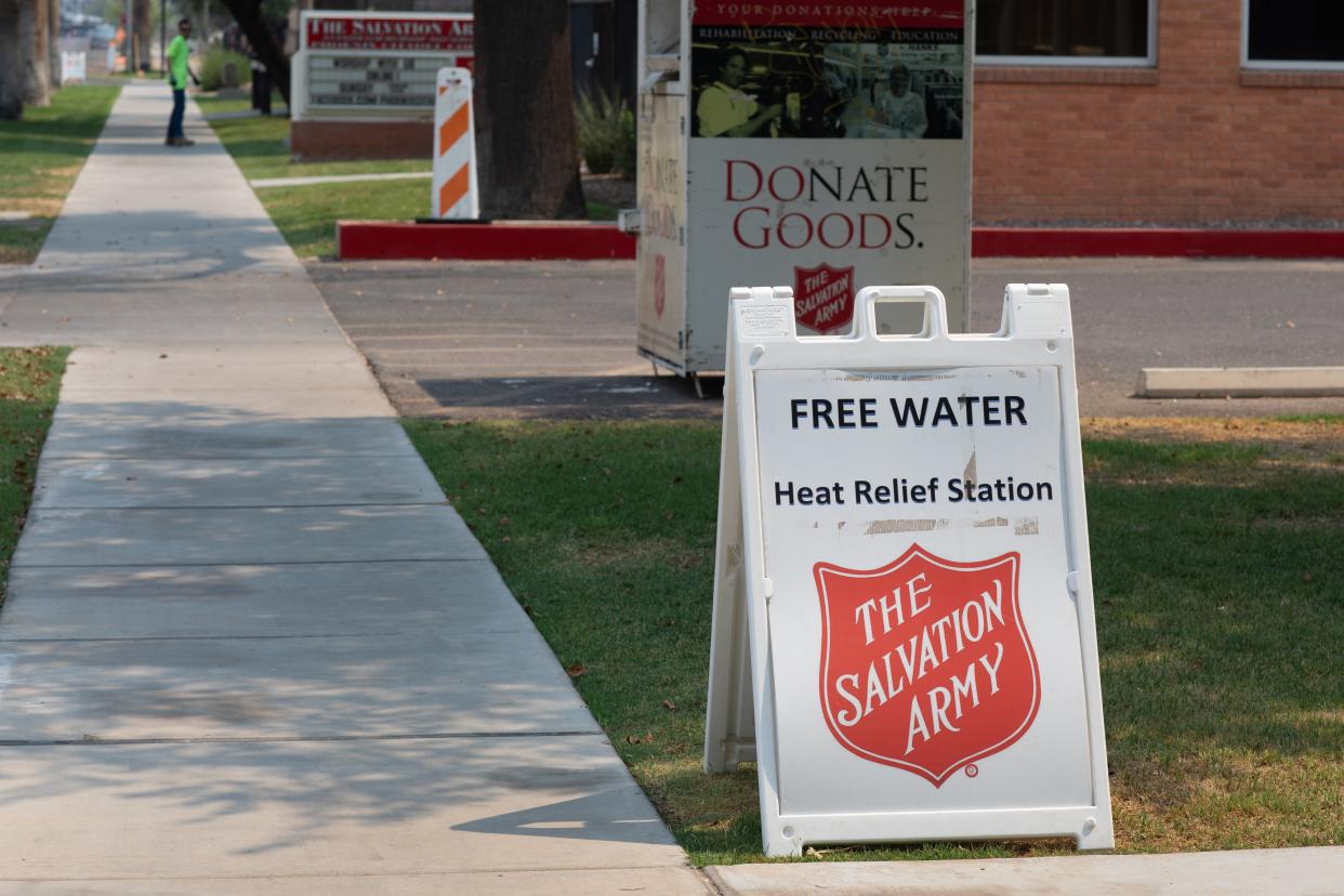 File: A heat relief station is set up at the Salvation Army Phoenix Citadel on 15 June 2021 in Phoenix, Arizona (Getty Images)
