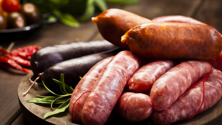 plate of various sausages