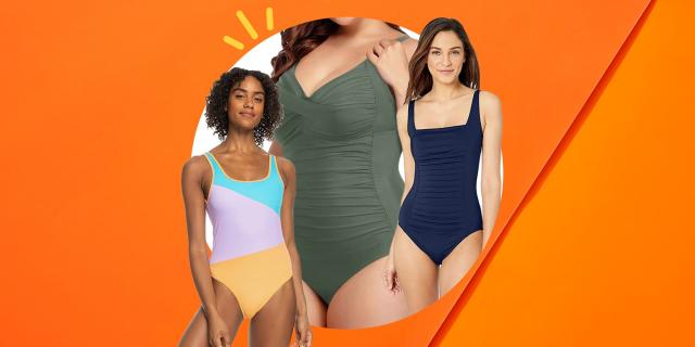 Built-in Bra Swim Romper for Women Simple Style Conservative Slimming  Swimsuit Suitable for Vocation Beach