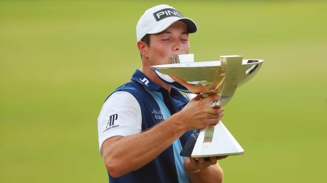 Tour Championship: Viktor Hovland wins PGA Tour finale and $18 